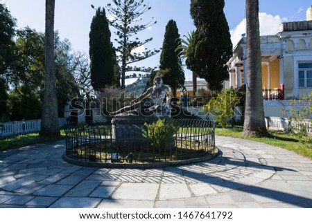 Sculpture of the Dying Achilles in the garden of Achilleion palace in Corfu Island, Greece, built by Empress of Austria Elisabeth of Bavaria, also known as Sisi.