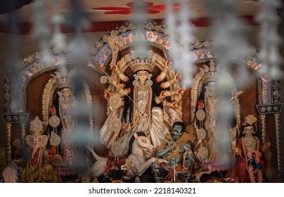 Sculpture Of Goddess Durga With Goddess Ganesha, Saraswati, Laxmi And Kartika