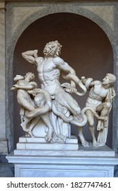 sculpture of the Laocoon and his sons eaten by the serpent