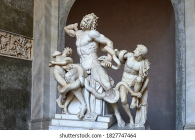sculpture of the Laocoon and his sons eaten by the serpent