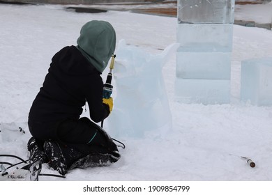 Sculpture On A Piece Of Ice For The Quebec Carnival Festival
