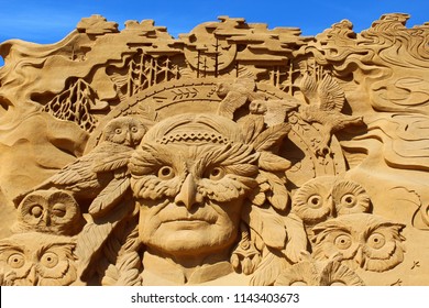 sculpture in sand, view from a beach in Denmark