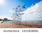 The sculpture Umbrellas by George Zongolopoulos are located at the New Beach in Thessaloniki, Greece