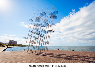 The Sculpture Umbrellas By George Zongolopoulos Are Located At The New Beach In Thessaloniki, Greece