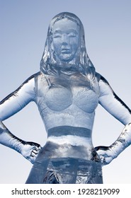 Sculpture Of A Woman Made Of Ice Close-up