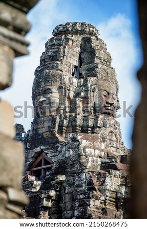 Sculptures at Bayon Temple in Siem Reap Cambodia in the Angkor Thom complex