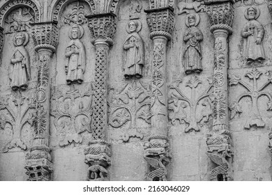 The sculptures of facade of Cathedral of Saint Demetrius in Vladimir in Russia. 