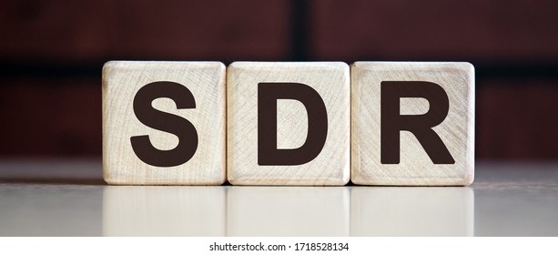 SDR Serpstat Domain Rank - concept on wooden cubes on a dark brick background