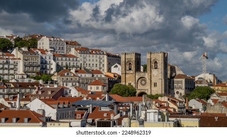Se de Lisboa. Rooftop view over historic downtown Lisbon at sunset - Shutterstock ID 2248962319