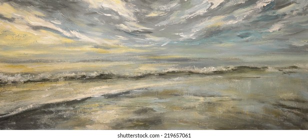 Sea After Storm.Acrylic Painting On Canvas.