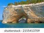 Sea Arch With Its Droppings Below It in Pictured Rocks National Lakeshore in Michigan
