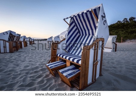 SEA BEACH - Beach baskets at sunrise are waiting for sunbathers

