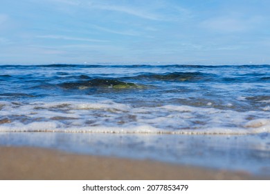 Sea ​​shore, Beach, Rocks And Small Waves. No People. Copy Space. Selective Focus.