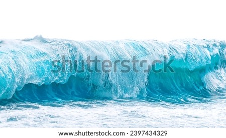 Sea blue wave with white foam isolated on a white background.