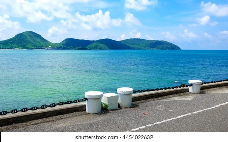 Sea blurred background. Sea view from tropical beach with sunny sky. Summer paradise beach of Thailand. Tropical shore. Tropical sea in Thailand. Exotic summer beach with clouds on horizon. Ocean beac - Shutterstock ID 1454022632