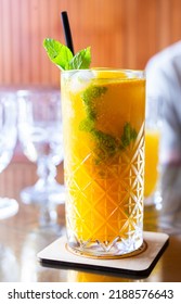 Sea Buckthorn Cocktail With Mint In A