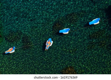 Sea by Sorrento - August 2016 - floating 
chaise longue for tourists