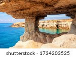 Sea cave near Cape Greko(Capo Greco) of Ayia Napa and Protaras on Cyprus island, Mediterranean Sea. Holidays at Ayia Napa Resort, Republic of Cyprus. Famous tourist seaside in Ayia Napa, Cyprus