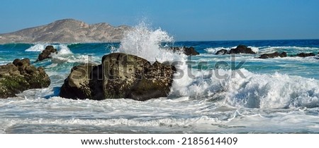 Sea cliffs on summer landscape. Sea surf on sea cliffs on summer landscape