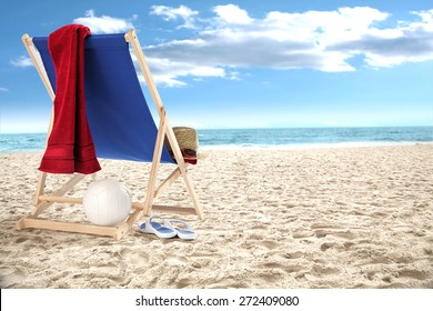 sea coast and ball and chair  - Powered by Shutterstock