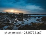 sea, coast, stones, stone coast, beach, stone beach, water, long exposure, Adriatic, waves, Croatia, ocean, photography, postcard, motif, landscape, nature, sunset, dusk, clouds, sky, lights, peace