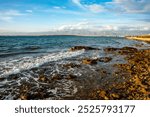 sea, coast, stones, stone coast, beach, stone beach, water, long exposure, Adriatic, waves, Croatia, ocean, photography, postcard, motif, landscape, nature, sunset, dusk, clouds, sky, lights, peace