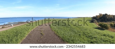 Sea defence dike along the Eastern Scheldt estuary in Zeeland province, the Netherlands