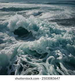 Sea foam is a frothy, white churn of bubbles and suds formed where waves crash on the shore. It has a soft, delicate texture and creates a natural, airy appearance against the sand. - Powered by Shutterstock