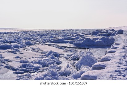 Sea Fog Is Steaming Off A Frozen Lake Michigan During The Polar Vortex In Chicago.