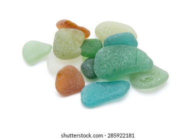 Sea Glass Pieces Isolated On White Background