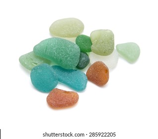 Sea Glass Pieces Isolated On White Background