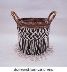 Sea grass Bead Baskets featuring decorative, natural colour beads around the rim. Handwoven from sustainably farmed sea grass.  Great for storage or an ornamental piece around the home. - Shutterstock ID 2254740869