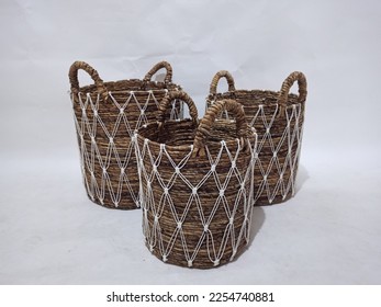 Sea grass Bead Baskets featuring decorative, natural colour beads around the rim. Handwoven from sustainably farmed sea grass.  Great for storage or an ornamental piece around the home. - Shutterstock ID 2254740881