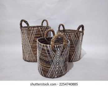 Sea grass Bead Baskets featuring decorative, natural colour beads around the rim. Handwoven from sustainably farmed sea grass.  Great for storage or an ornamental piece around the home. - Shutterstock ID 2254740885