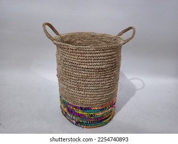 Sea grass Bead Baskets featuring decorative, natural colour beads around the rim. Handwoven from sustainably farmed sea grass.  Great for storage or an ornamental piece around the home. - Shutterstock ID 2254740893