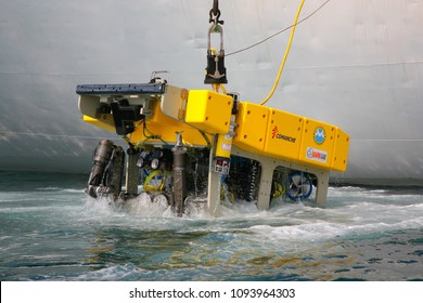 Sea Of Japan / Russia - April 2010: Remotely Operated Underwater Vehicle (ROV) Lifting After The Working In Abyss