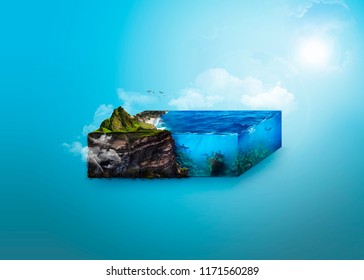 Sea, Land, Island 3d Illustration