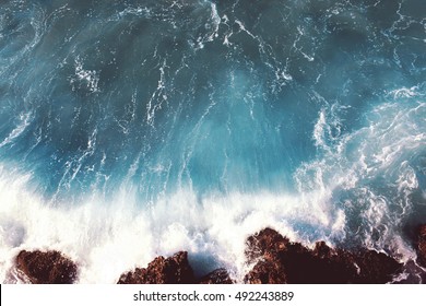 Sea Landscape Background, Water With Waves And Rock, Soft Colors Dramatic Photo
