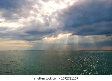 Sea Landscape With Rainy Weather And Cloudy Skies