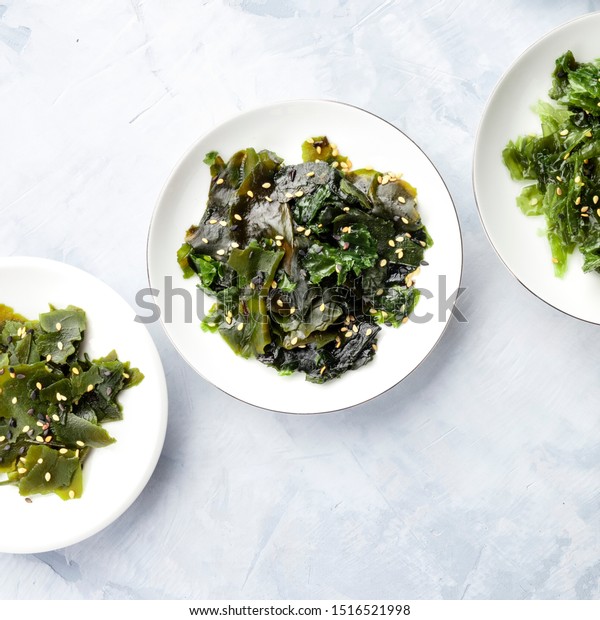 Sea lettuce algae, overhead square shot with a place\
for text