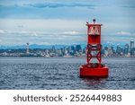 Sea Lions on Buoy in Puget Sound with Seattle Skyline