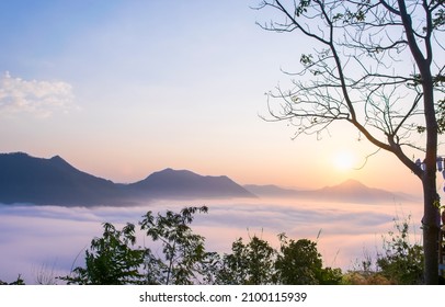 Sea of mist viewpoint at Phu Thok, Chaing Kan, Loei, Thailand - Shutterstock ID 2100115939