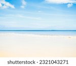 Sea Ocean Water Sand Beach with Sky Horizon Background,View Blue Texture Surface Wave Shore Calm Still Clean Summer Tropical Paradise Nature,Seascape View Island at Coast Beauty,Tourism Vacation.