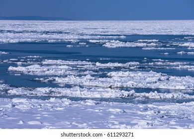 The Sea of Okhotsk of the Shiretoko coast covered by drift ice
