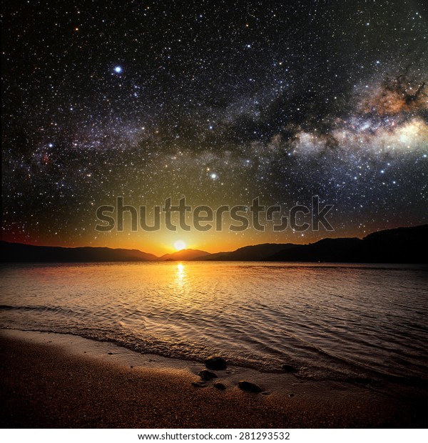  sunrise sea on the background star and\
sky . Elements of this image furnished by\
NASA