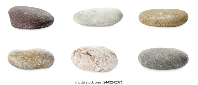 Sea pebbles. Different stones isolated on white, set - Powered by Shutterstock