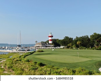 Sea Pines Lighthouse Off Of A Golf Course In Hilton Head Island.