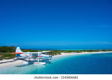 Sea Plane Docked At Dry Tortugas Beach In Florida