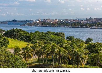 Sea Port In Havana. Cruise Ship In The Port. Cuba