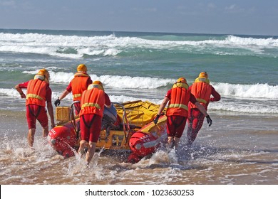 Sea Rescue Members Launching A Rescue Boat